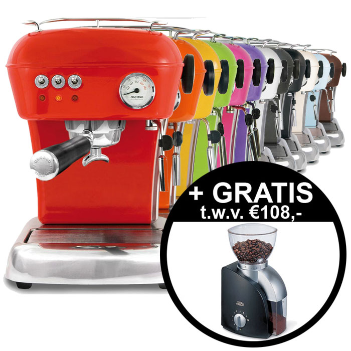 De Ascaso Dream in een regenboog aan kleuren nu met een koffiebonenmaler cadeau!