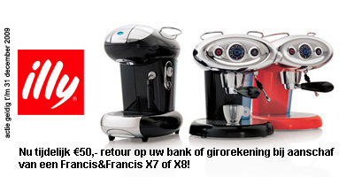 Nu tijdelijk €50,- retour op uw bank of girorekening bij aanschaf van een Francis&Francis X7 of X8!