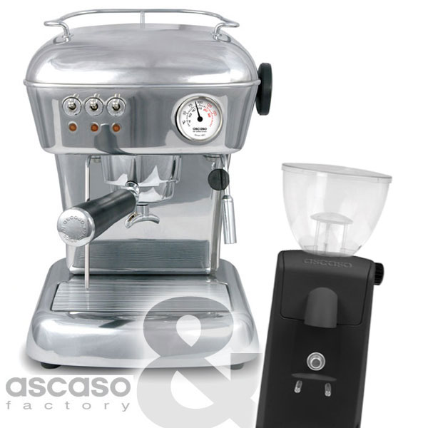 SUPERACTIE; Nu tijdelijk een Ascaso I-Basic koffiebonenmaler cadeau bij aanschaf van de Ascaso Dream gemalen koffie gepolijst aluminium!